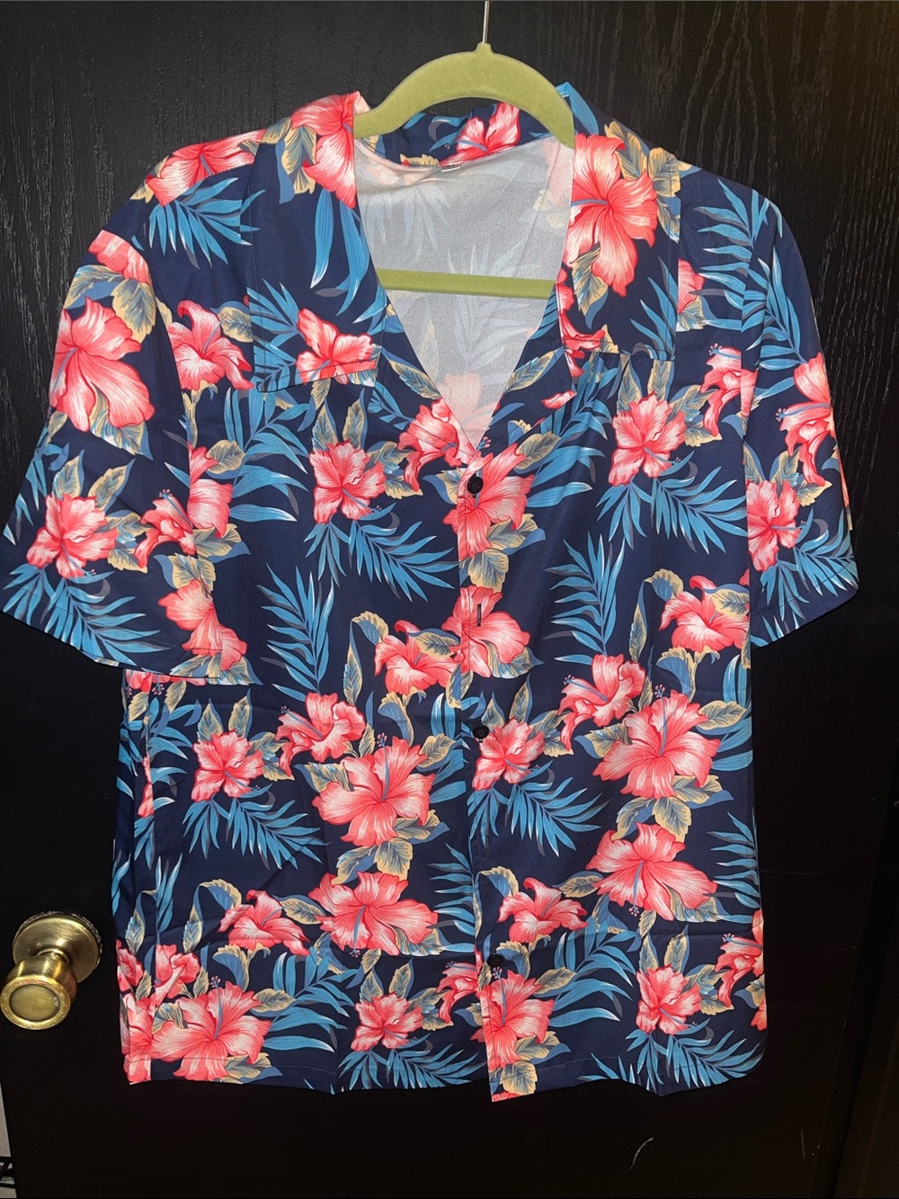 Men's Navy Floral Short-Sleeve Button Down Shirt - Pink Hibiscus NWOT